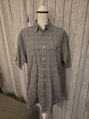Ralph Lauren Black & White Glen Plaid Short-Sleeve Button-Down Shirt